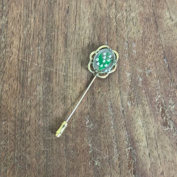 Vintage‎ Reverse Carved Lucite Lily of the Valley hand painted Brooch Stick pin - Picture 1 of 5